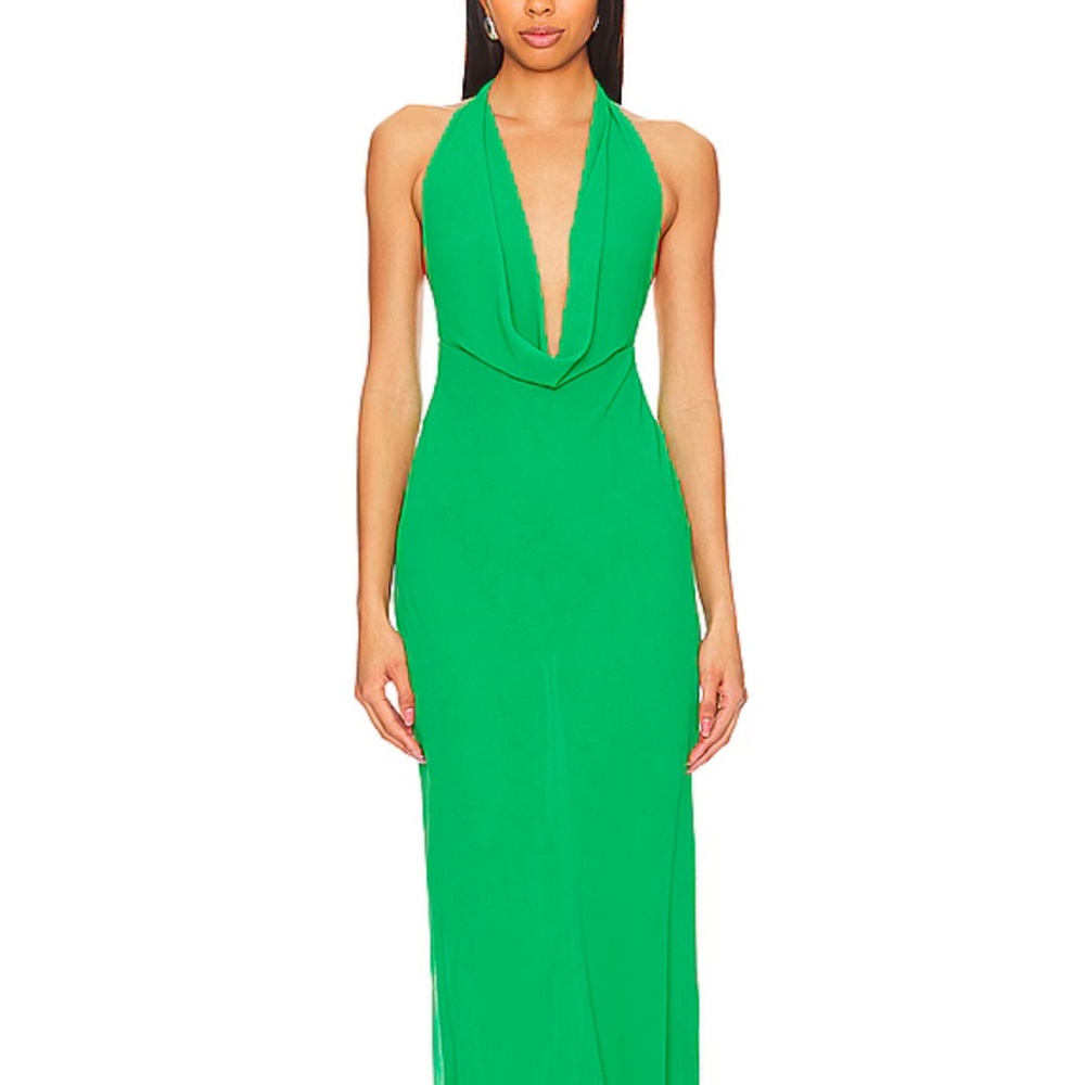 Green halter maxi dress